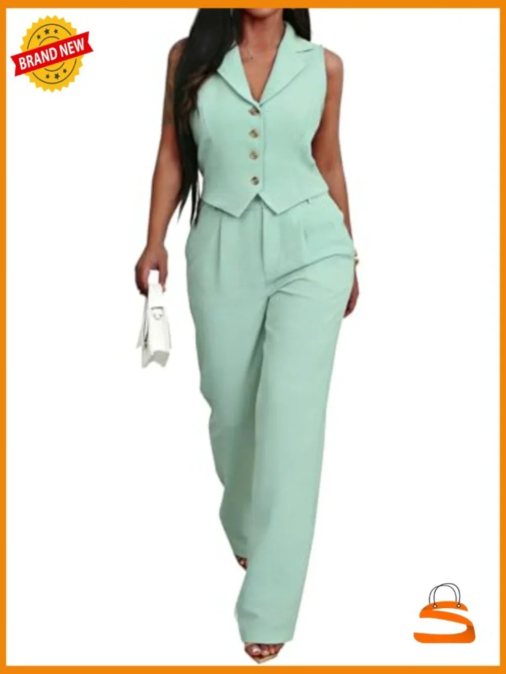 Vest Blazer Wide Leg Pants 2 Piece Set Sleeveless Matching Suit